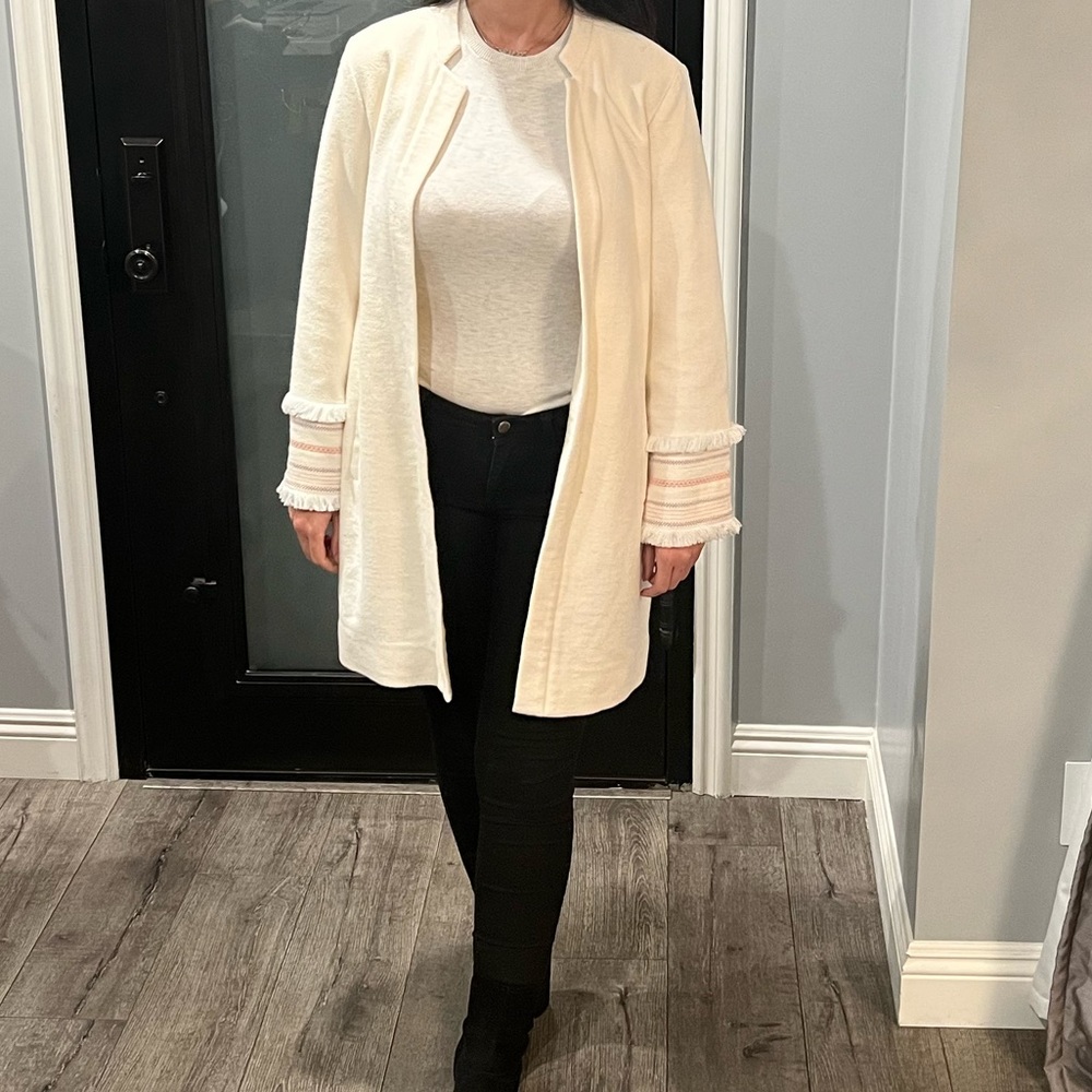club monaco white coat with arm detaling